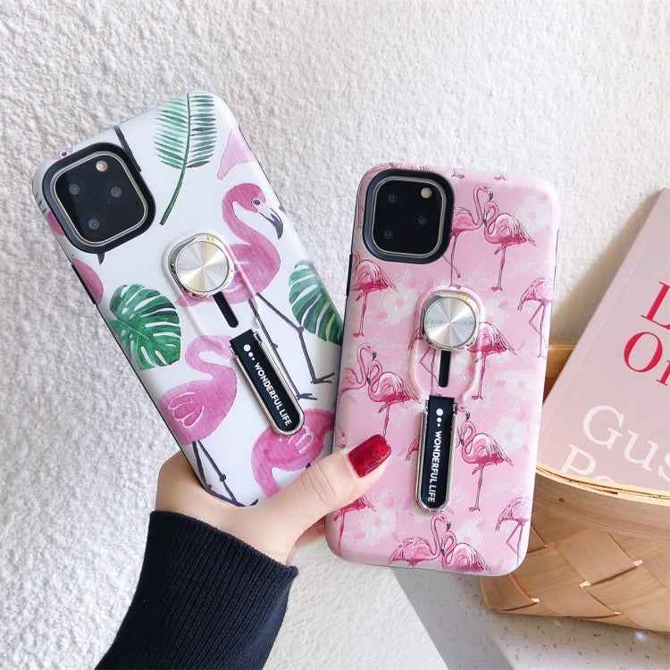 Flamingo Painting Shockproof Multi-functional Invisible Ring Holder Protective Case with Vehicle Magnetic Sheet