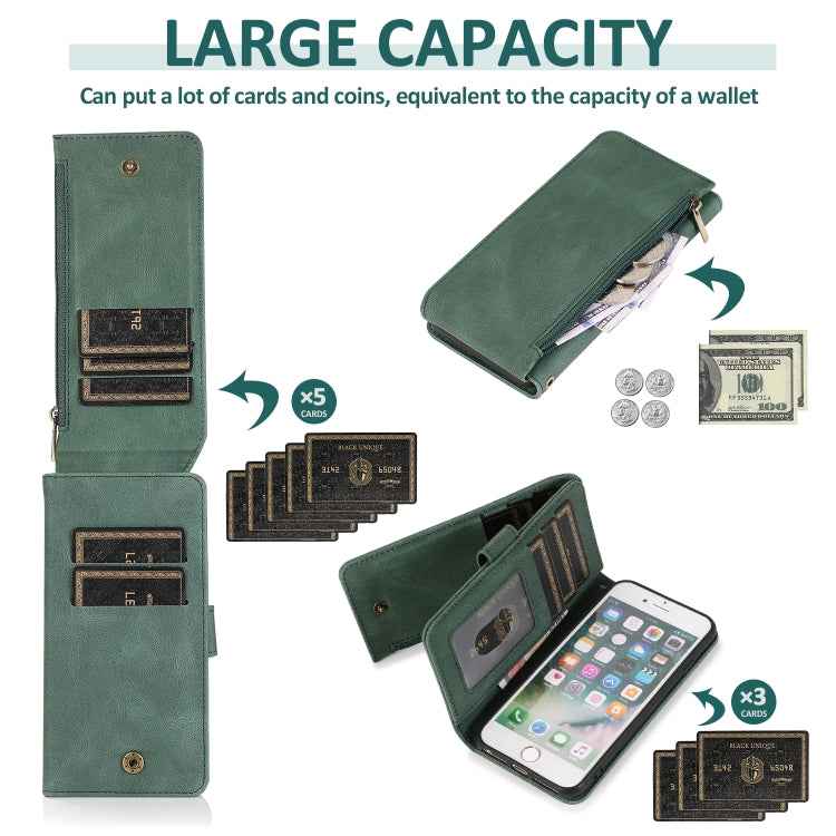 Skin-feel Crazy Horse Texture Zipper Wallet Bag Horizontal Flip Leather Case with Holder & Card Slots & Wallet & Lanyard, For iPhone 6, For iPhone 6 Plus, For iPhone SE 2022 / SE 2020 / 8 / 7, For iPhone 8 Plus / 7 Plus, For iPhone XS / X, For iPhone X...