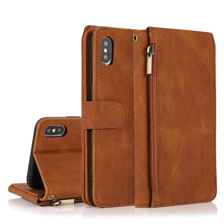 Skin-feel Crazy Horse Texture Zipper Wallet Bag Horizontal Flip Leather Case with Holder & Card Slots & Wallet & Lanyard, For iPhone 6, For iPhone 6 Plus, For iPhone SE 2022 / SE 2020 / 8 / 7, For iPhone 8 Plus / 7 Plus, For iPhone XS / X, For iPhone X...