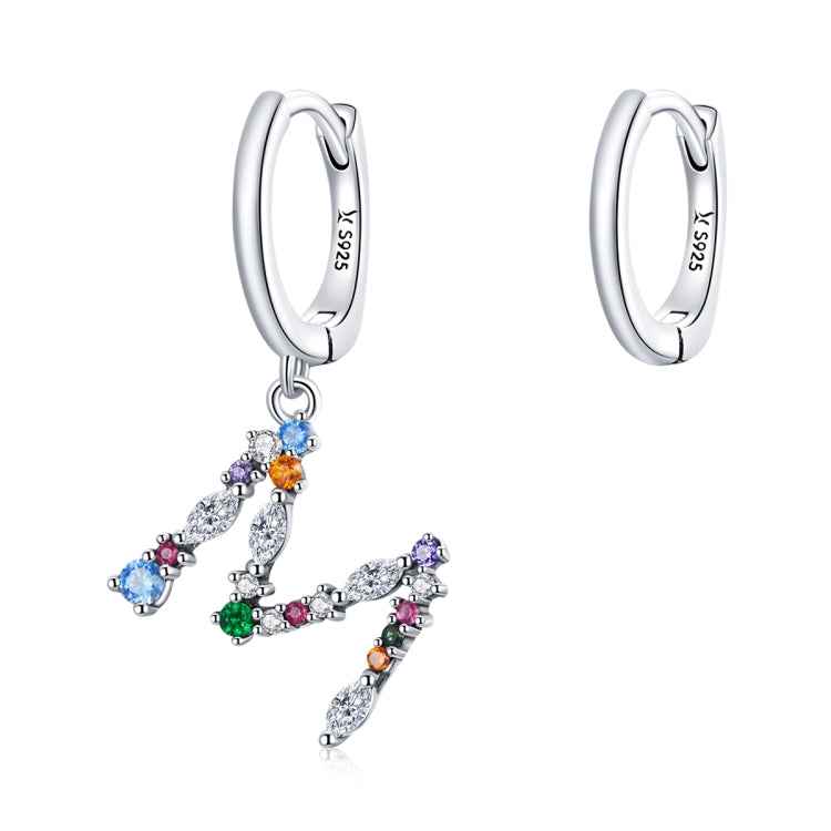 S925 Sterling Silver Colorful Zircon Letters M Asymmetry Women Earrings