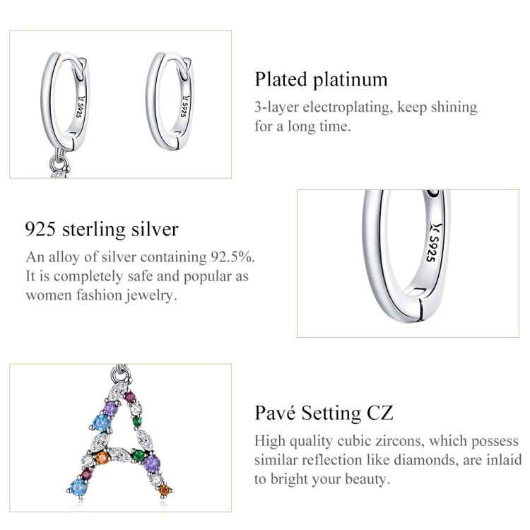 S925 Sterling Silver Colorful Zircon Letters M Asymmetry Women Earrings