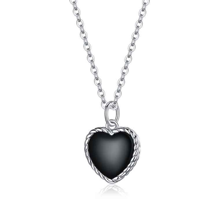 S925 Sterling Silver Black Heart Women Nacklace Jewelry