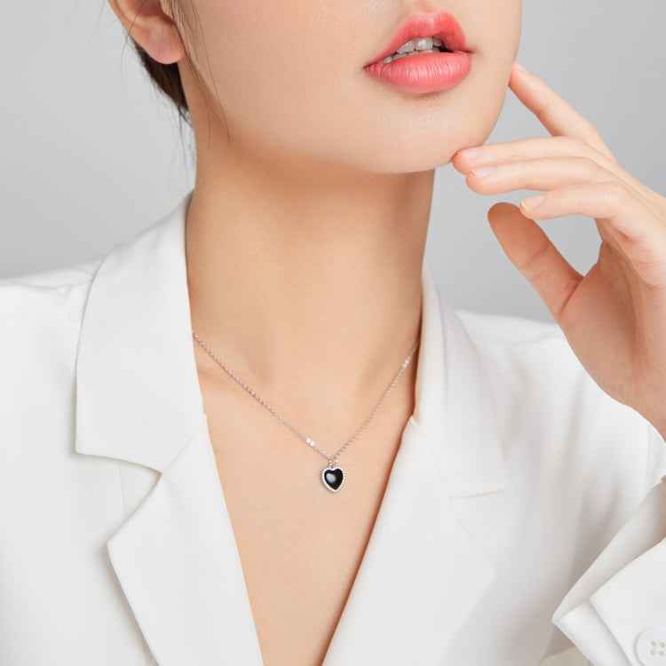 S925 Sterling Silver Black Heart Women Nacklace Jewelry