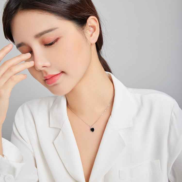 S925 Sterling Silver Black Heart Women Nacklace Jewelry