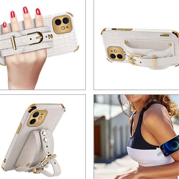 Electroplated TPU Crocodile Pattern Leather Case with Wrist Strap, For iPhone 12 mini, For iPhone 12, For iPhone 12 Pro, For iPhone 12 Pro Max