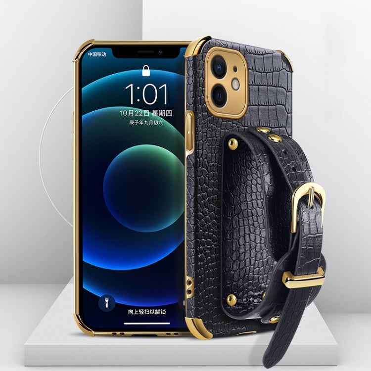 Electroplated TPU Crocodile Pattern Leather Case with Wrist Strap, For iPhone 12 mini, For iPhone 12, For iPhone 12 Pro, For iPhone 12 Pro Max