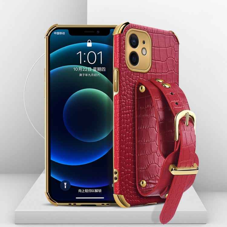 Electroplated TPU Crocodile Pattern Leather Case with Wrist Strap, For iPhone 12 mini, For iPhone 12, For iPhone 12 Pro, For iPhone 12 Pro Max