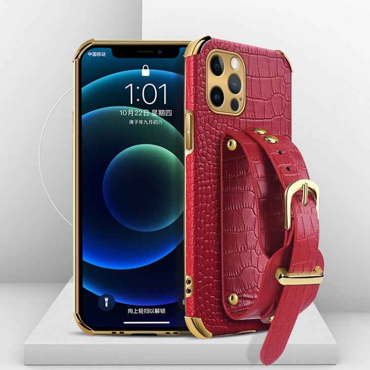 Electroplated TPU Crocodile Pattern Leather Case with Wrist Strap, For iPhone 12 mini, For iPhone 12, For iPhone 12 Pro, For iPhone 12 Pro Max