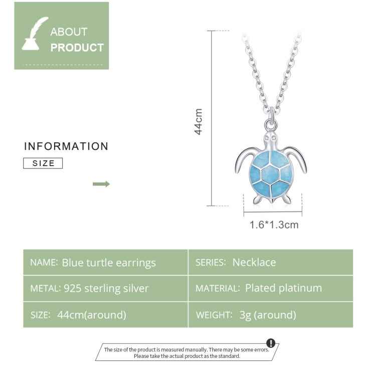 S925 Sterling Silver Blue Turtle Women Nacklace Jewelry