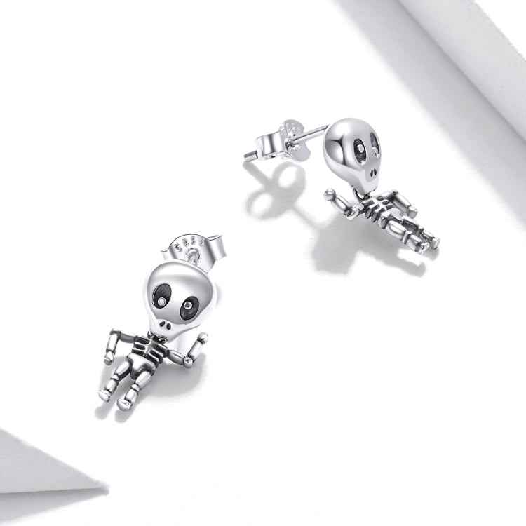 S925 Sterling Silver Cool Skeleton Man Ear Studs Women Earrings