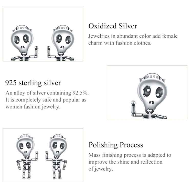 S925 Sterling Silver Cool Skeleton Man Ear Studs Women Earrings