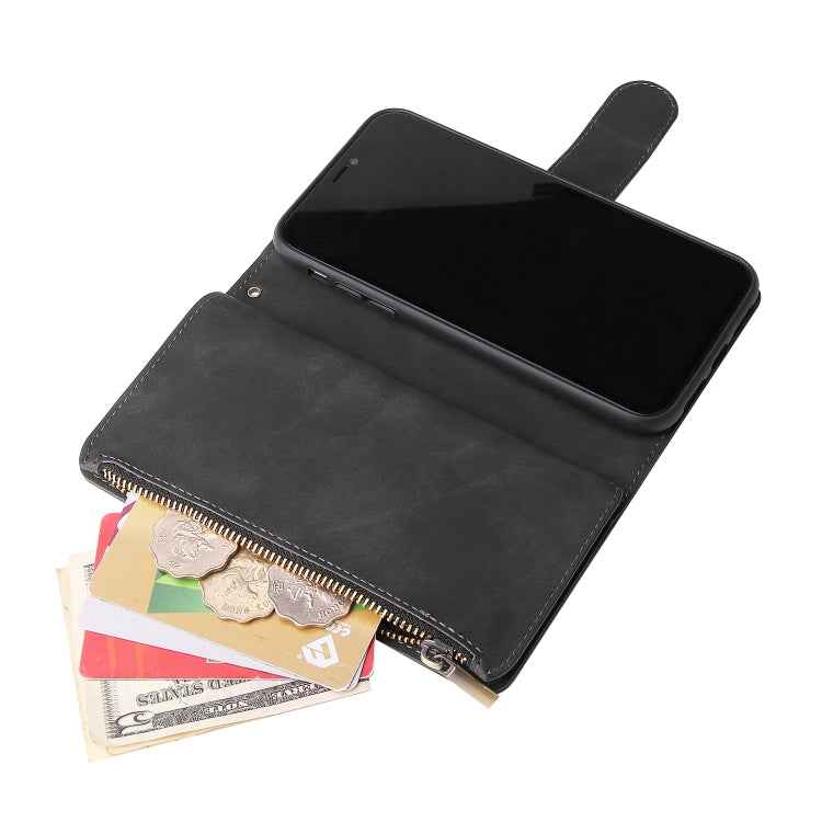 Multifunctional Retro Frosted Horizontal Flip Leather Case with Card Slot & Holder & Zipper Wallet & Photo Frame & Lanyard