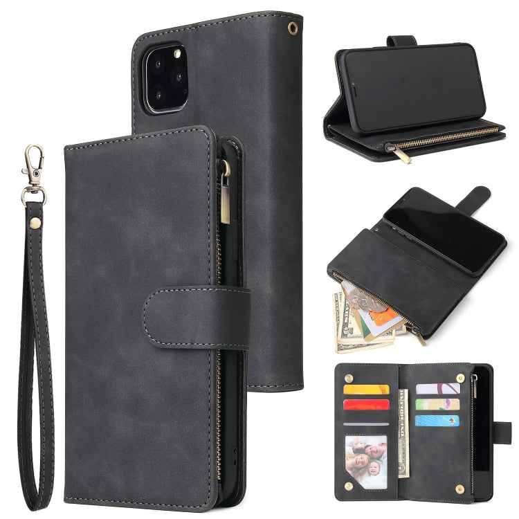 Multifunctional Retro Frosted Horizontal Flip Leather Case with Card Slot & Holder & Zipper Wallet & Photo Frame & Lanyard