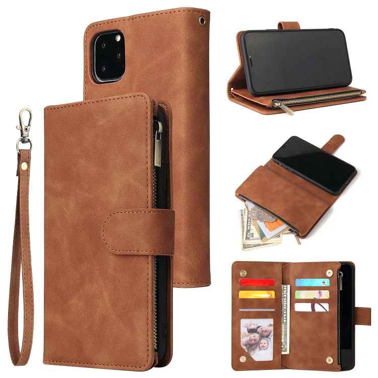 Multifunctional Retro Frosted Horizontal Flip Leather Case with Card Slot & Holder & Zipper Wallet & Photo Frame & Lanyard