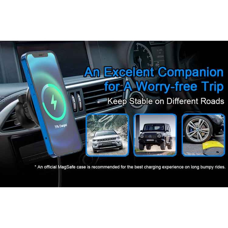 Mriowiz M-2002W 15W 360-degree Rotating MagSafe Magnetic Car Wireless Charger for iPhone 12 Series, with USB + USB-C / Type-C Data Cable, Cable Length: 1m