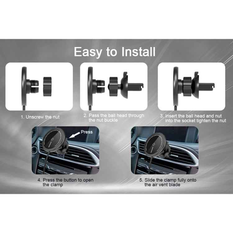 Mriowiz M-2002W 15W 360-degree Rotating MagSafe Magnetic Car Wireless Charger for iPhone 12 Series, with USB + USB-C / Type-C Data Cable, Cable Length: 1m