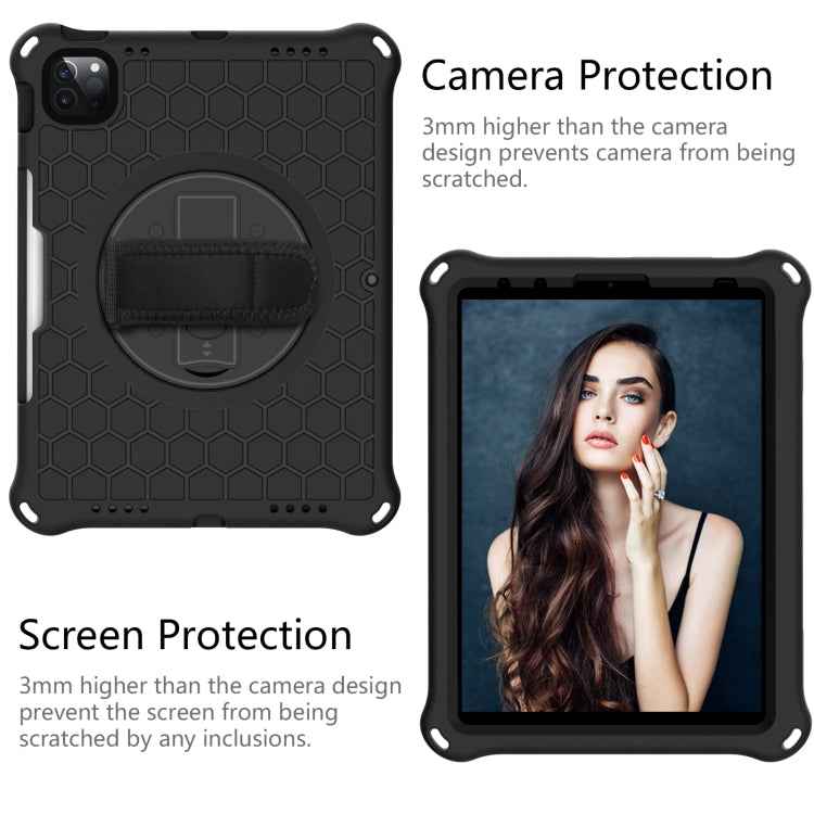 360 Degree Rotation Honeycomb Shockproof Silicone PC Protective Case with Holder & Shoulder Strap & Hand Strap, For iPad Pro 11 (2021) / (2020) / (2018)