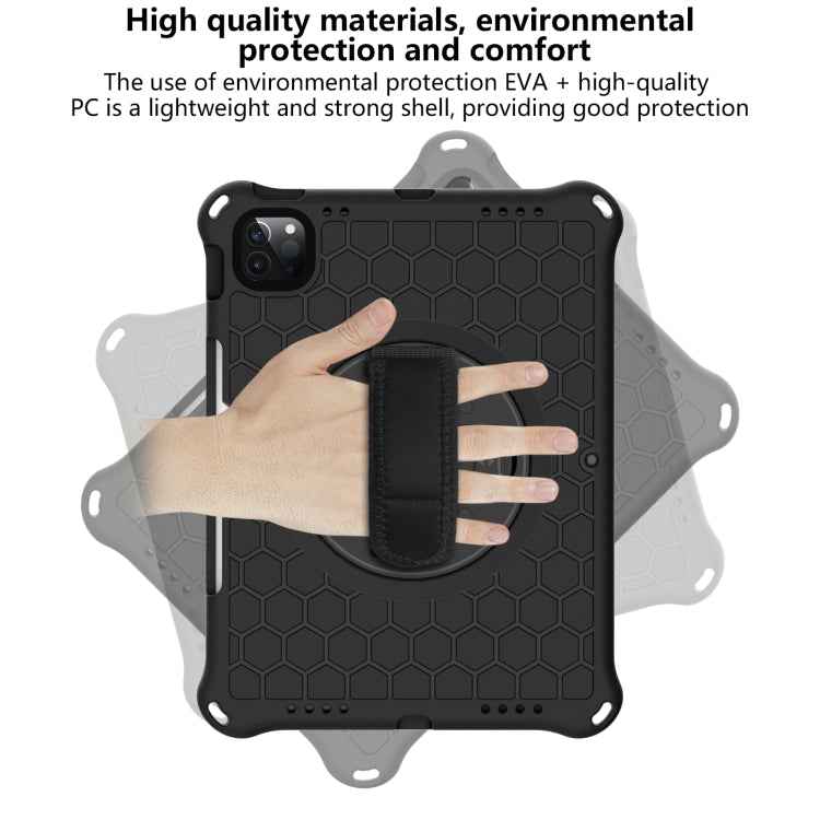 360 Degree Rotation Honeycomb Shockproof Silicone PC Protective Case with Holder & Shoulder Strap & Hand Strap, For iPad Pro 11 (2021) / (2020) / (2018)