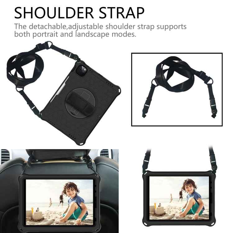 360 Degree Rotation Honeycomb Shockproof Silicone PC Protective Case with Holder & Shoulder Strap & Hand Strap, For iPad Pro 11 (2021) / (2020) / (2018)