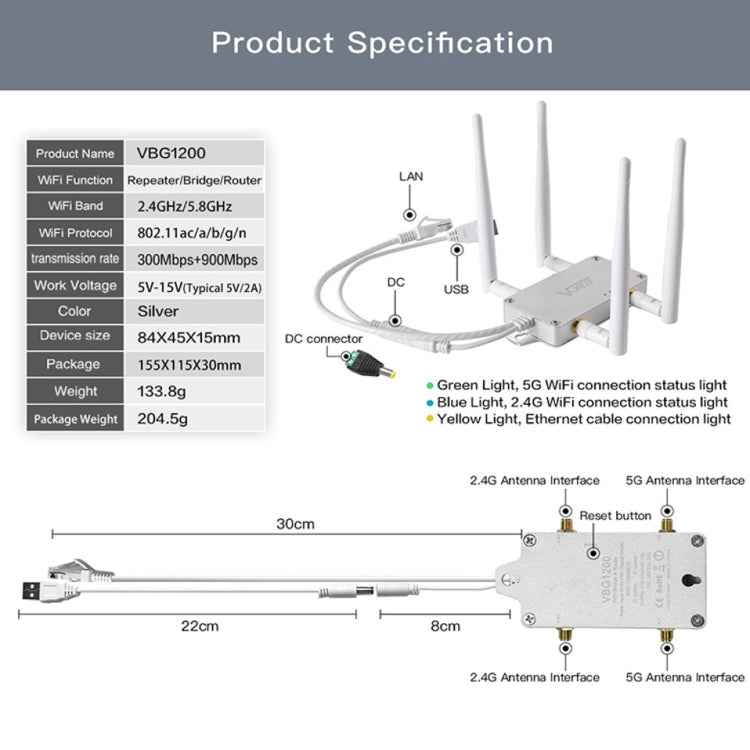 VONETS VBG1200 300Mbps+900Mbps Dual Band Wireless Router Repeater WIFI Base Station with 4 Antennas