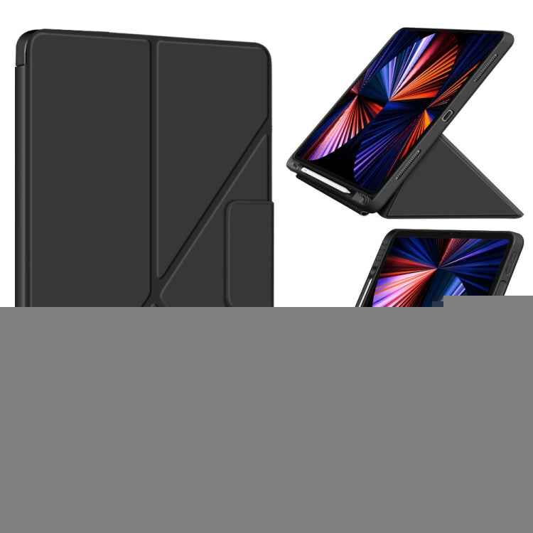 Cloth Texture Multi-folding Horizontal Flip PU Leather Shockproof Case with Holder & Sleep / Wake-up Function, For iPad Pro 12.9 2022 / 2021
