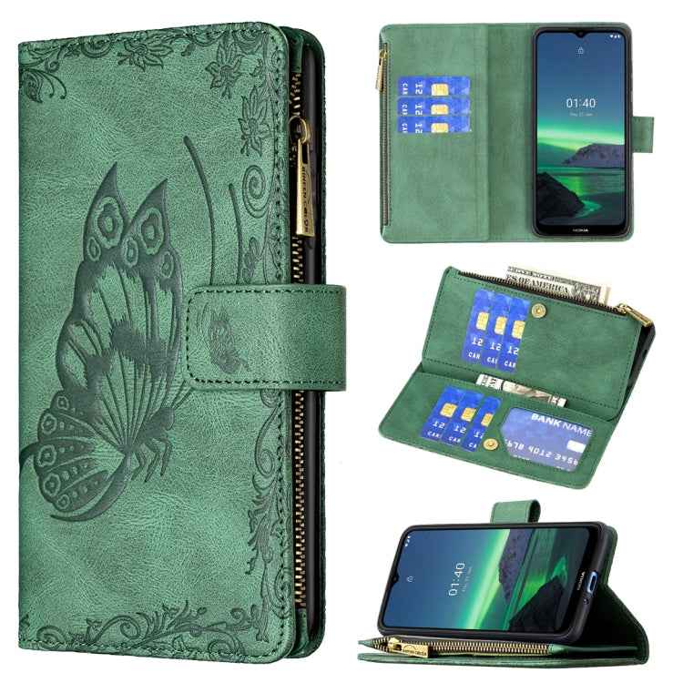 Flying Butterfly Embossing Pattern Zipper Horizontal Flip Leather Case with Holder & Card Slots & Wallet, For iPhone 12, For iPhone 12 Pro, For iPhone 12 Pro Max, For Nokia 1.4, For Nokia 3.4