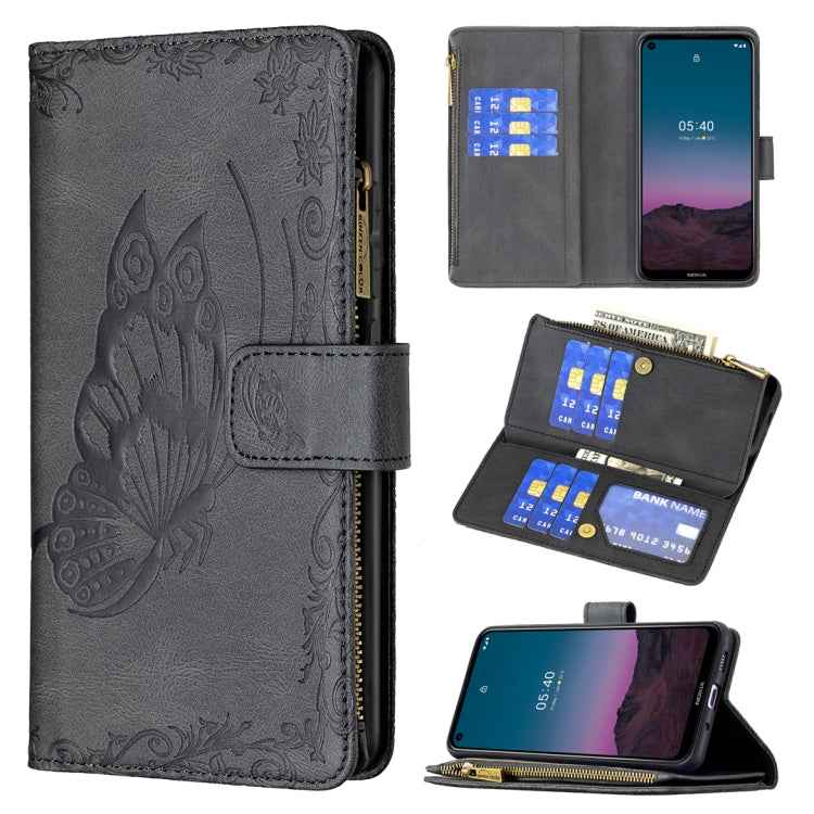 Flying Butterfly Embossing Pattern Zipper Horizontal Flip Leather Case with Holder & Card Slots & Wallet, For iPhone 12, For iPhone 12 Pro, For iPhone 12 Pro Max, For Nokia 1.4, For Nokia 3.4