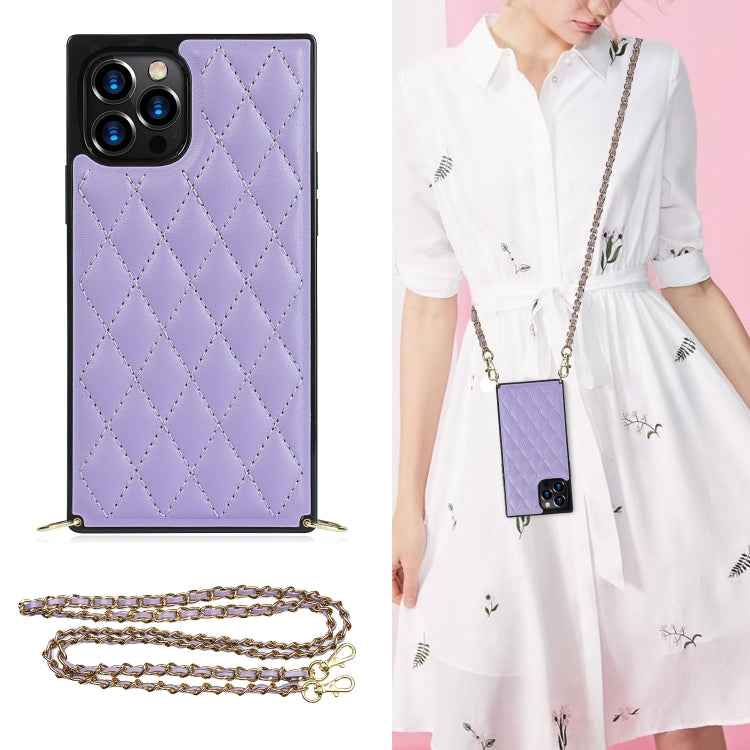 Elegant Rhombic Pattern Microfiber Leather +TPU Shockproof Case with Crossbody Strap Chain, For iPhone 12 mini, For iPhone 12 / 12 Pro, For iPhone 12 Pro Max