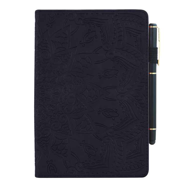 Calf Pattern Double Folding Design Embossed Leather Case with Holder & Card Slots & Pen Slot & Elastic Band