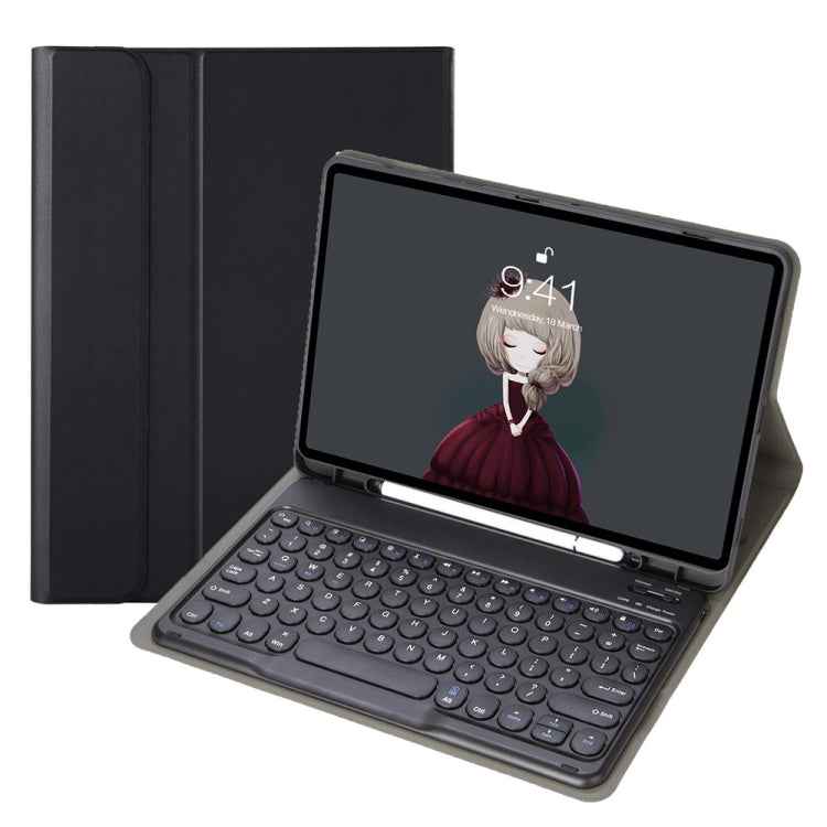 YA11B 2021 Detachable Lambskin Texture Round Keycap Bluetooth Keyboard Leather Case with Pen Slot & Stand, For iPad Pro 11 2021 / Air4 / Air5 / Pro 11