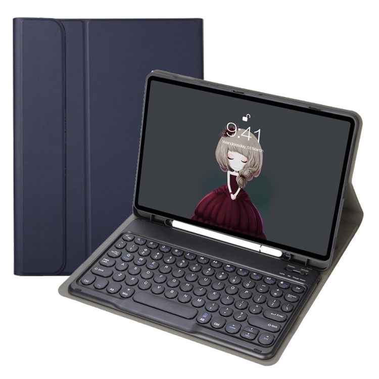 YA11B 2021 Detachable Lambskin Texture Round Keycap Bluetooth Keyboard Leather Case with Pen Slot & Stand, For iPad Pro 11 2021 / Air4 / Air5 / Pro 11