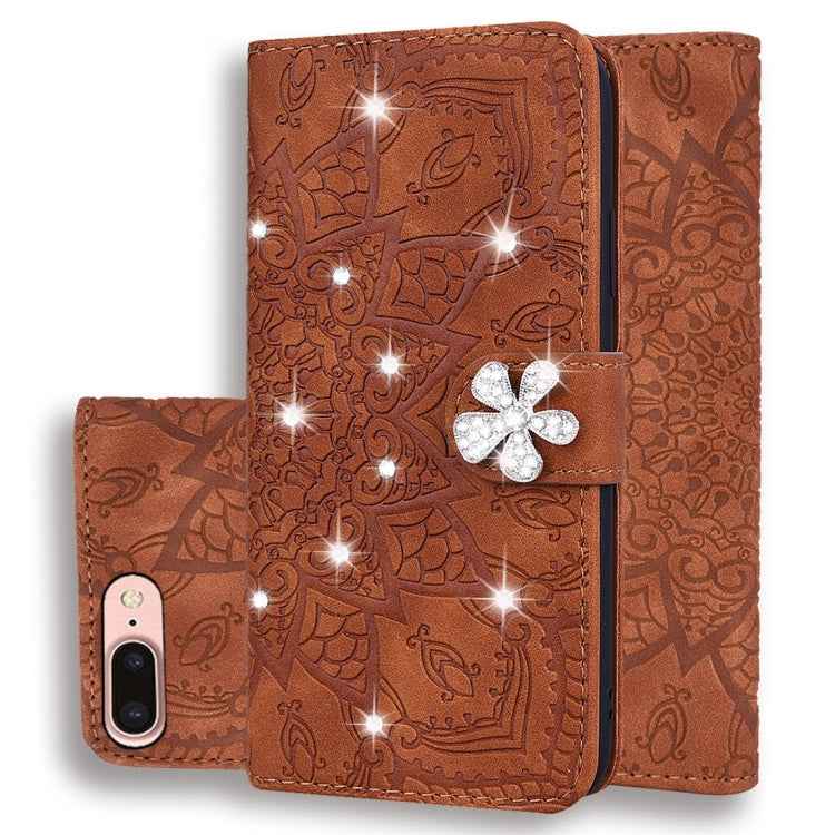 Calf Pattern Diamond Mandala Double Folding Design Embossed Leather Case with Wallet & Holder & Card Slots