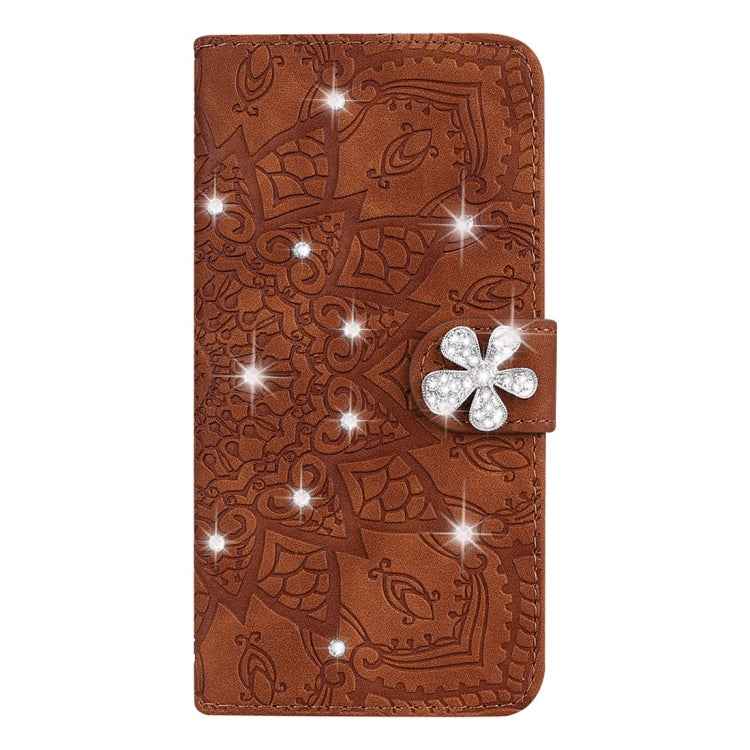 Calf Pattern Diamond Mandala Double Folding Design Embossed Leather Case with Wallet & Holder & Card Slots