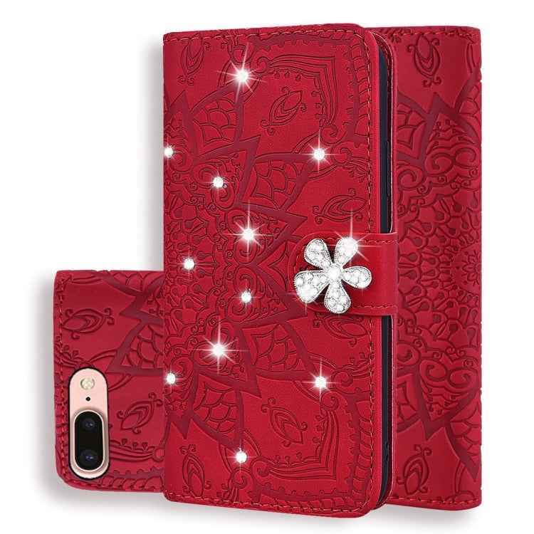 Calf Pattern Diamond Mandala Double Folding Design Embossed Leather Case with Wallet & Holder & Card Slots