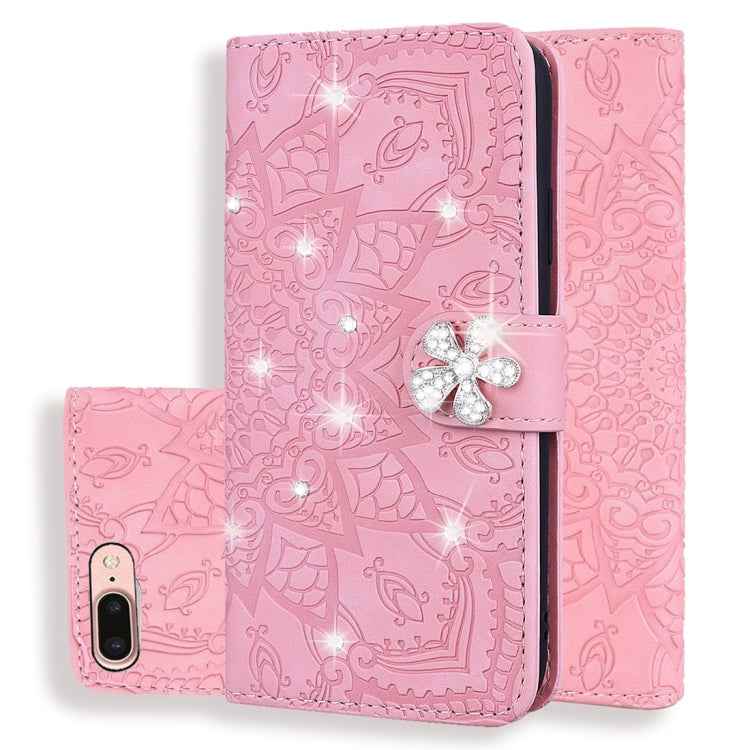 Calf Pattern Diamond Mandala Double Folding Design Embossed Leather Case with Wallet & Holder & Card Slots