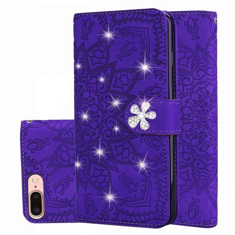Calf Pattern Diamond Mandala Double Folding Design Embossed Leather Case with Wallet & Holder & Card Slots