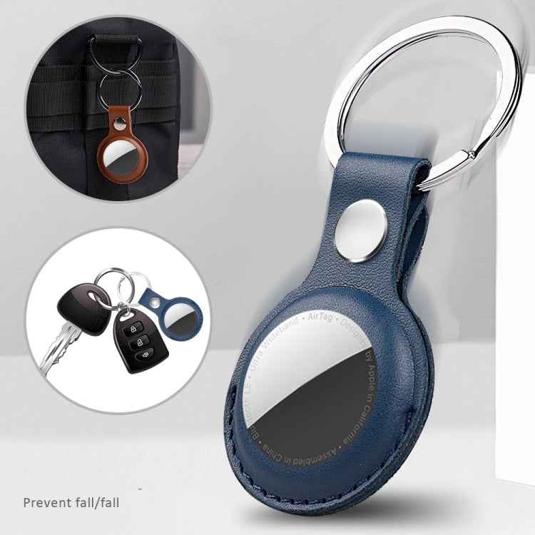 For AirTag 2nd Gen / AirTag 1st Gen Shockproof Anti-scratch Leather Protective Case Cover with Hang Loop Key Chain