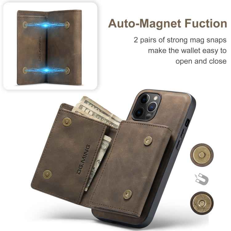 DG.MING M1 Series 3-Fold Multi Card Wallet + Magnetic Back Cover Shockproof Case with Holder Function, For iPhone 12 / 12 Pro, For iPhone 12 Pro Max
