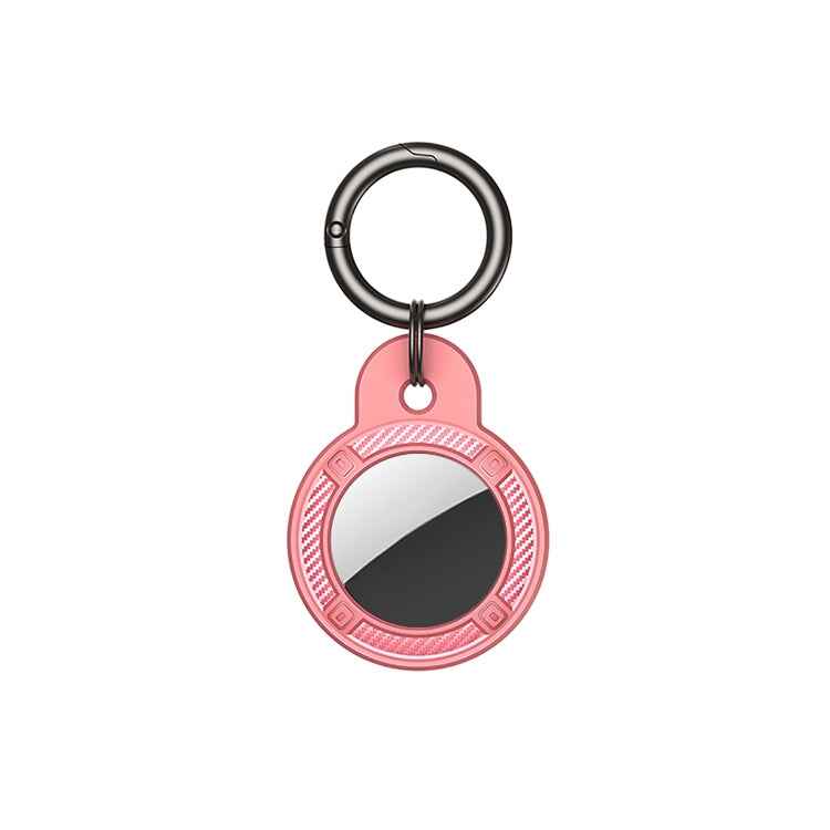 Round Shape Carbon Fiber Anti-fall Case with Keychain Ring for AirTag 2nd Gen / AirTag 1st Gen