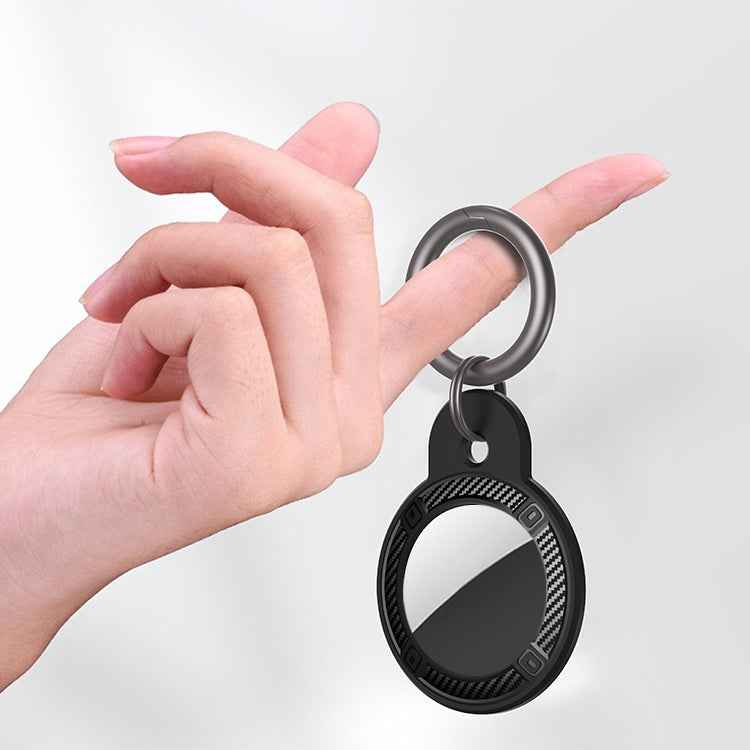 Round Shape Carbon Fiber Anti-fall Case with Keychain Ring for AirTag 2nd Gen / AirTag 1st Gen
