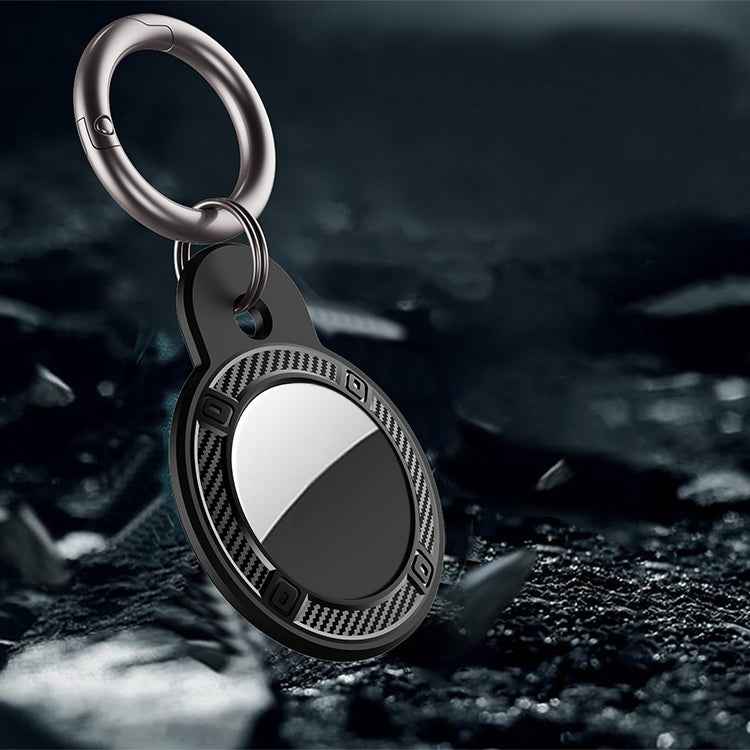 Round Shape Carbon Fiber Anti-fall Case with Keychain Ring for AirTag 2nd Gen / AirTag 1st Gen