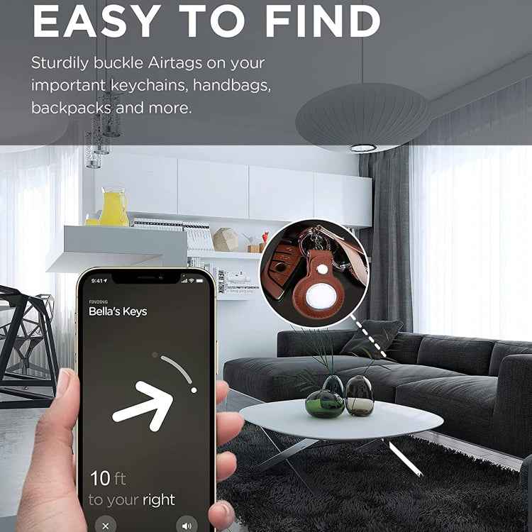Litchi Texture Leather Protective Case with Key Ring for AirTag 2nd Gen / AirTag 1st Gen