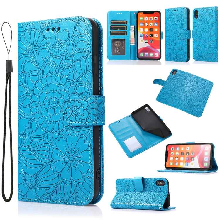 Skin Feel Embossed Sunflower Horizontal Flip Leather Case with Holder & Card Slots & Wallet & Lanyard, For iPhone X / XS, For iPhone XS Max, For iPhone 6 / 6s, For iPhone 6 Plus / 6s Plus, For iPhone 7 Plus / 8 Plus, For iPhone 7 / 8 / SE(2020)