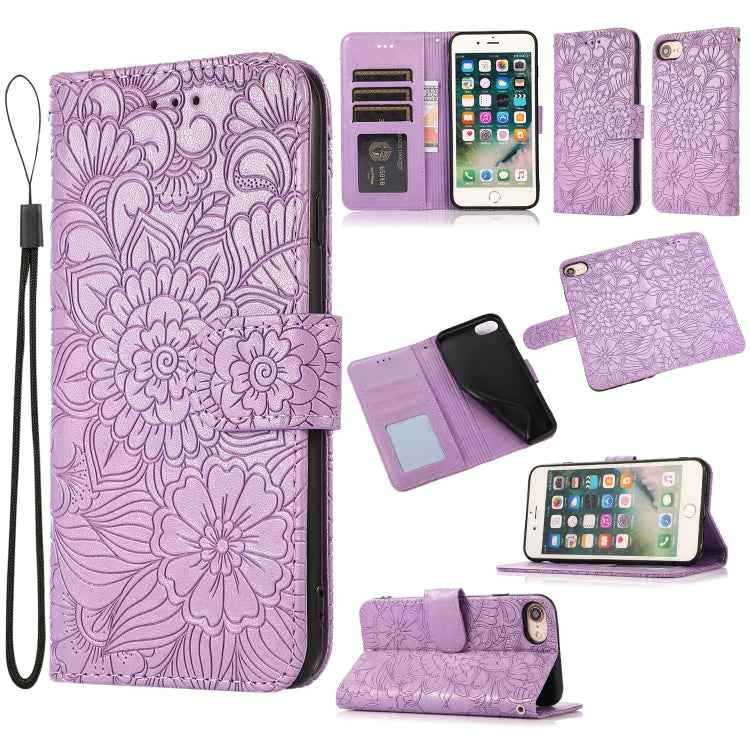 Skin Feel Embossed Sunflower Horizontal Flip Leather Case with Holder & Card Slots & Wallet & Lanyard, For iPhone X / XS, For iPhone XS Max, For iPhone 6 / 6s, For iPhone 6 Plus / 6s Plus, For iPhone 7 Plus / 8 Plus, For iPhone 7 / 8 / SE(2020)
