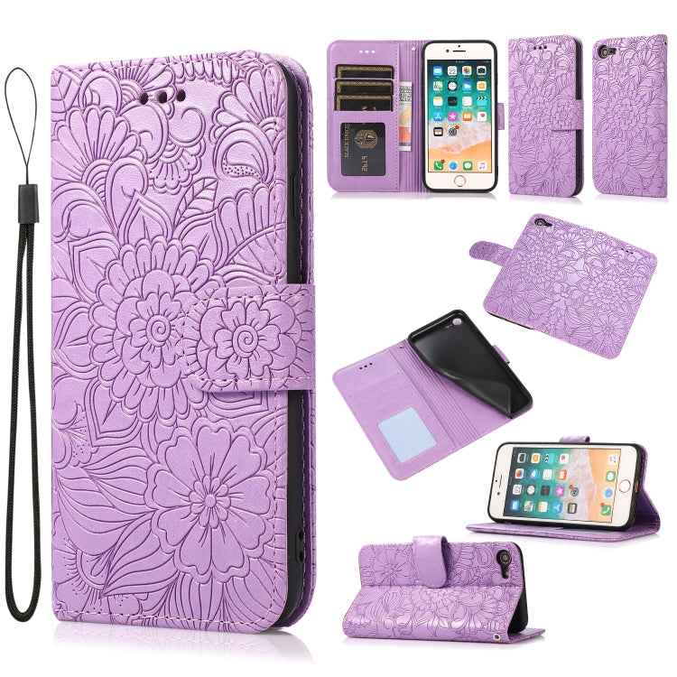Skin Feel Embossed Sunflower Horizontal Flip Leather Case with Holder & Card Slots & Wallet & Lanyard, For iPhone X / XS, For iPhone XS Max, For iPhone 6 / 6s, For iPhone 6 Plus / 6s Plus, For iPhone 7 Plus / 8 Plus, For iPhone 7 / 8 / SE(2020)