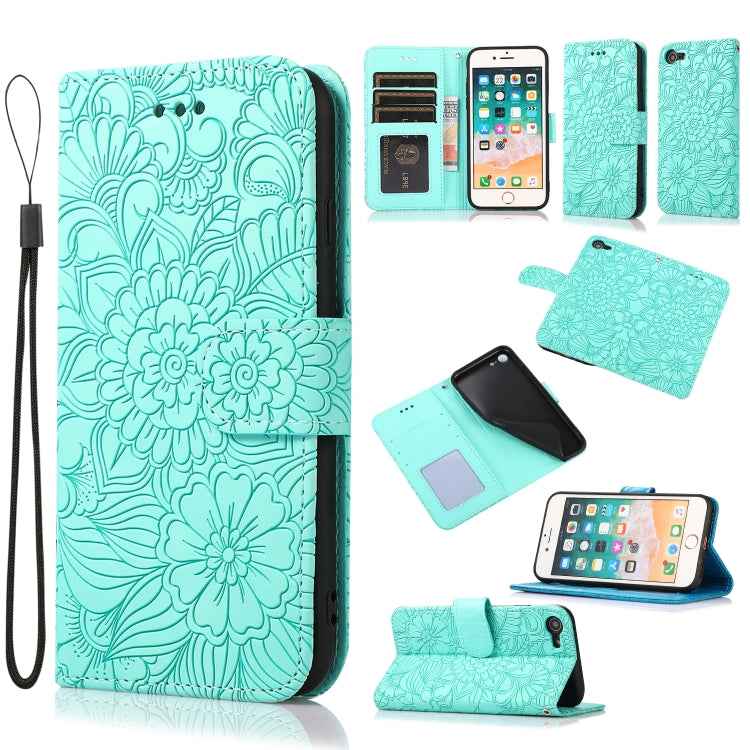 Skin Feel Embossed Sunflower Horizontal Flip Leather Case with Holder & Card Slots & Wallet & Lanyard, For iPhone X / XS, For iPhone XS Max, For iPhone 6 / 6s, For iPhone 6 Plus / 6s Plus, For iPhone 7 Plus / 8 Plus, For iPhone 7 / 8 / SE(2020)