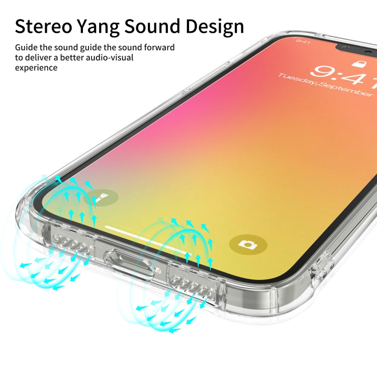 LESUDESIGN Rhino Shield Series TPU Anti-fall Transparent Phone Protective Case with Sound Conversion Design, For iPhone 13, For iPhone 13 Pro