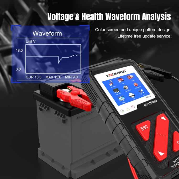 KONNWEI KW710 Car 3.2 inch 6V-24V Lead-acid Battery Tester Support 13 Languages