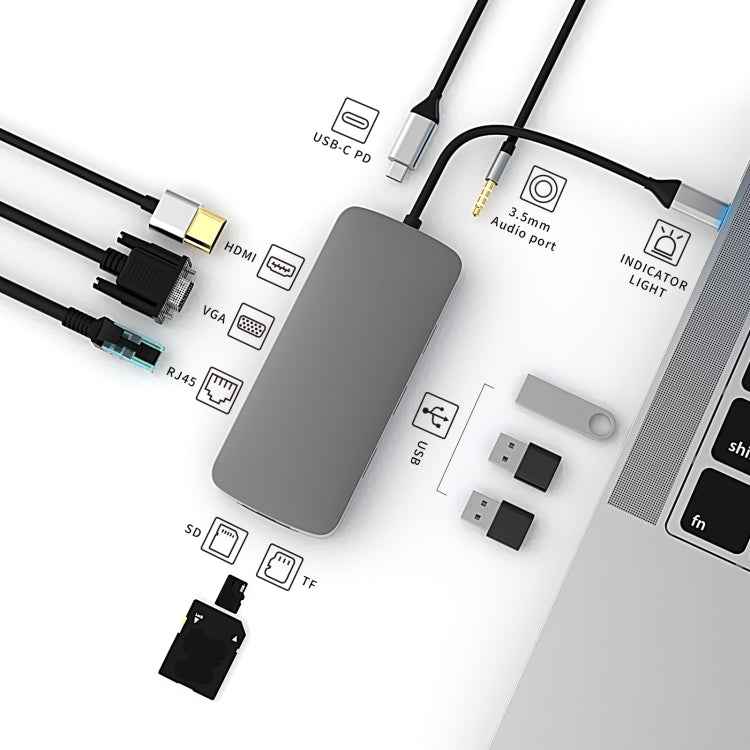 BL10V 10 in 1 USB-C / Type-C to RJ45 + VGA + HDMI + 3.5mm AUX + SD / TF Card Slot + PD USB-C / Type-C + USB 3.0 + 2 USB 2.0 Ports Docking Station HUB