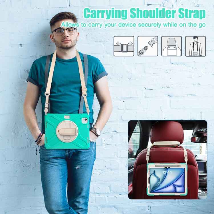 Silicone + PC Protective Case with Holder & Shoulder Strap, For iPad Air 11 2024 / Air 5 10.9 2022 / Air 4 10.9 2020 / Pro 11 2022 /2021 / 2018 / 2020